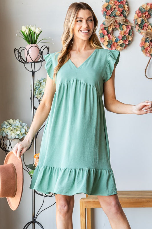 Heimish Full Size Short Sleeve V Neck Ruffled Hem Dress Dusty Sage Apparel/Dress Dress Heimish Memorial Day Sale Ship from USA TikTok Trendsi USPS Walmart Walmart Apparel Trendsi https://www.cyberehub.com
