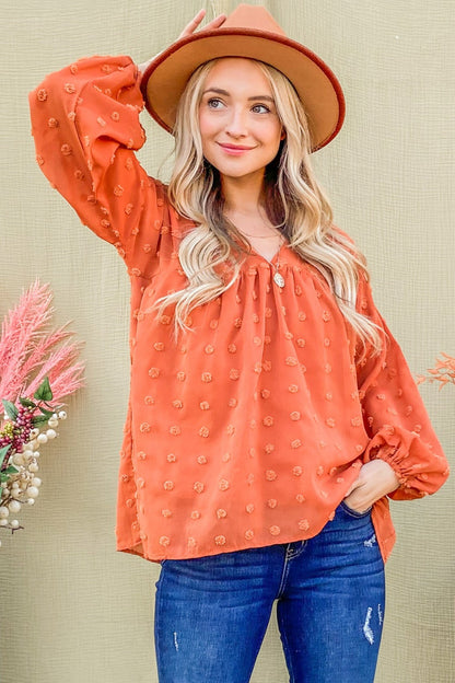 And The Why Swiss Dot V Neck Balloon Sleeve Woven Blouse Rust Tops/Jackets/Sweaters And The Why Clothing Tops Ship from USA TikTok Trendsi USPS Walmart Trendsi https://www.cyberehub.com