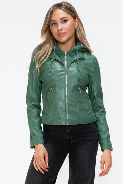 Snobbish Faux Leather Zip Up Drawstring Hooded Jacket Sage Tops/Jackets/Sweaters Clothing Tops Ship from USA Snobbish TikTok Trendsi USPS Walmart Trendsi https://www.cyberehub.com