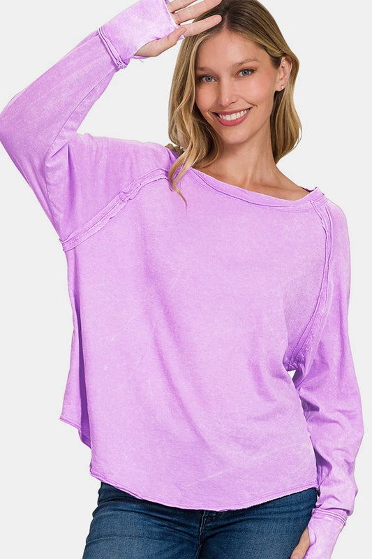 Zenana Round Neck Thumbhole Long Sleeve T-Shirt Lavender Apparel/Tops Ship from USA TikTok Tops Trendsi USPS Walmart Walmart Apparel Zenana Trendsi https://www.cyberehub.com