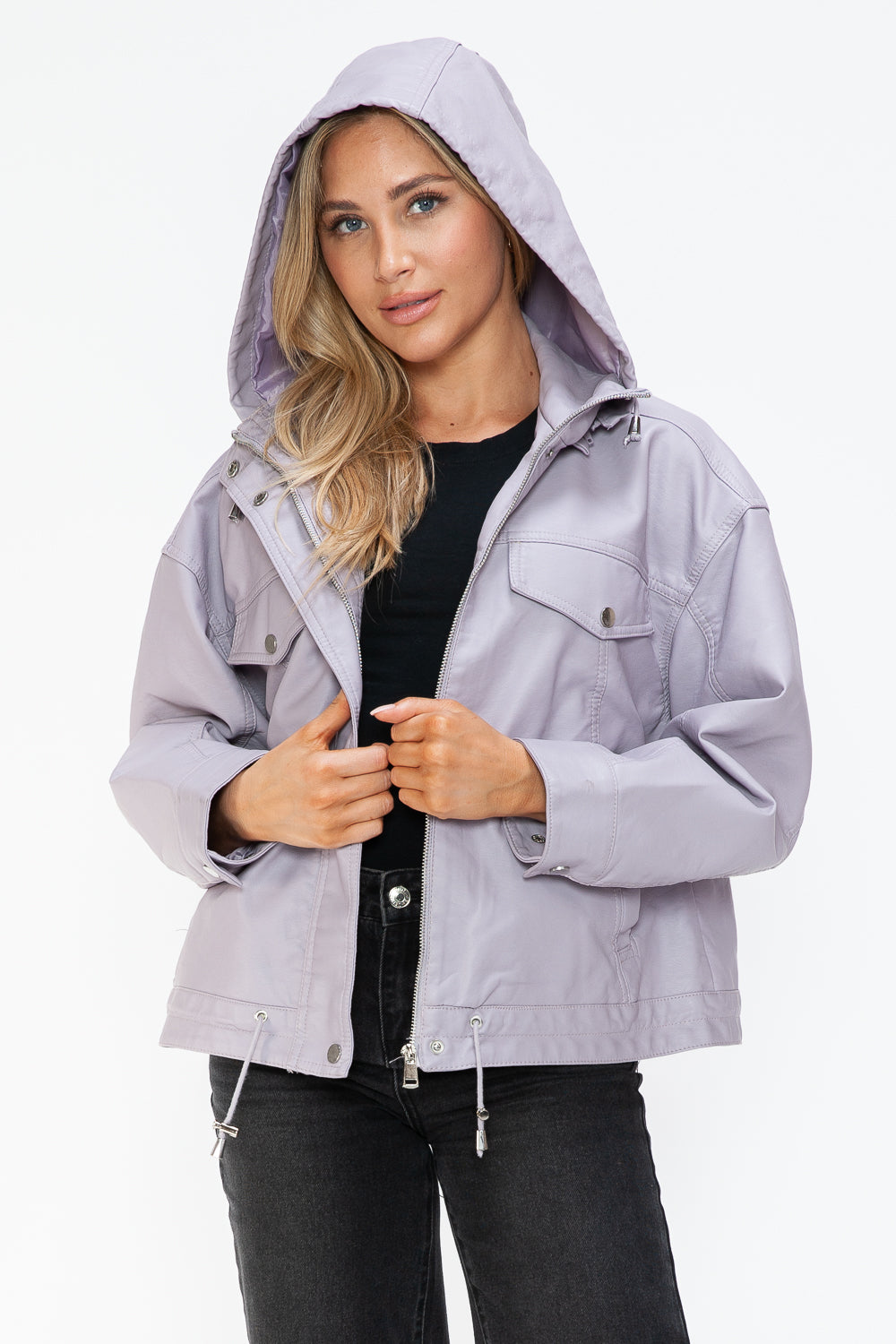 How Dare U Drawstring Hem PU Leather Zip Up Jacket Apparel Featured How Dare U Ship from USA Tiktok Trendsi USA USPS Walmart Trendsi https://www.cyberehub.com