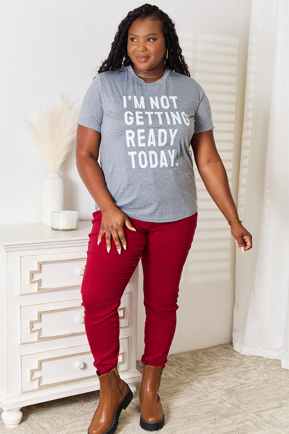 Simply Love I'M NOT GETTING READY TODAY Graphic T-Shirt Apparel/Tops Doorbusters Ship from USA Simply Love TikTok Tops Trendsi USPS Walmart Walmart Apparel Trendsi https://www.cyberehub.com