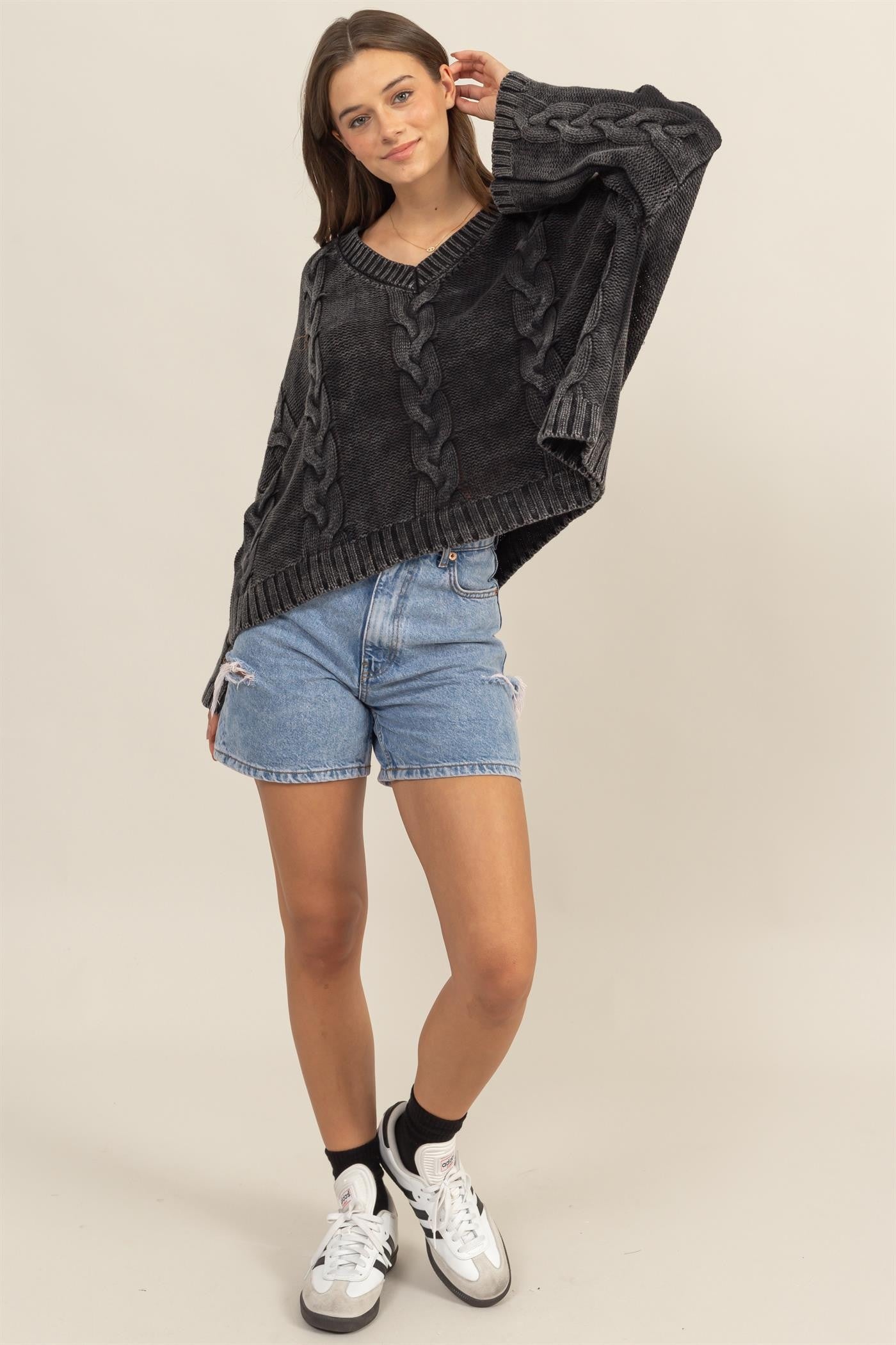 HYFVE Cable Knit V-Neck Dropped Shoulder Oversized Sweater Tops/Jackets/Sweaters Clothing Tops HYFVE Ship from USA TikTok Trendsi USPS Walmart Trendsi https://www.cyberehub.com