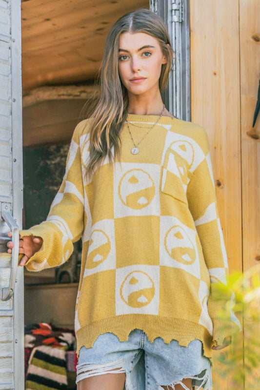 And The Why Checkerboard Sweater with Yin Yang Pattern Mustard Shirt And The Why Apparel Clothing Tops Ship from USA Shirts USA Women Trendsi https://www.cyberehub.com