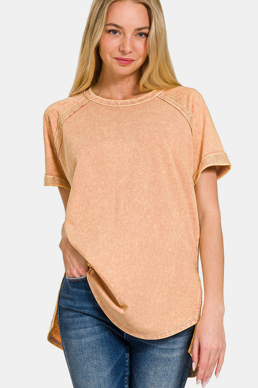 Zenana Heathered Round Neck Short Sleeve Top Brush Apparel/Tops Ship from USA TikTok Tops Trendsi USPS Walmart Walmart Apparel Zenana Trendsi https://www.cyberehub.com
