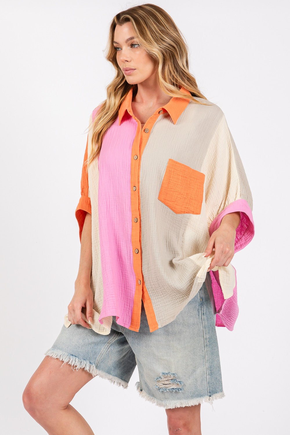 SAGE + FIG Full Size Color Block Button-Down Shirt Tops/Jackets/Sweaters Clothing Tops SAGE+FIG Ship from USA TikTok Trendsi USPS Walmart Trendsi https://www.cyberehub.com