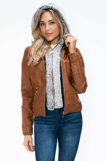 YMI Faux Layered Double-Zipper Jacket with Fuzzy Hood Tops/Jackets/Sweaters Clothing Tops Ship from USA TikTok Trendsi USPS Walmart YMI outerwear Trendsi https://www.cyberehub.com