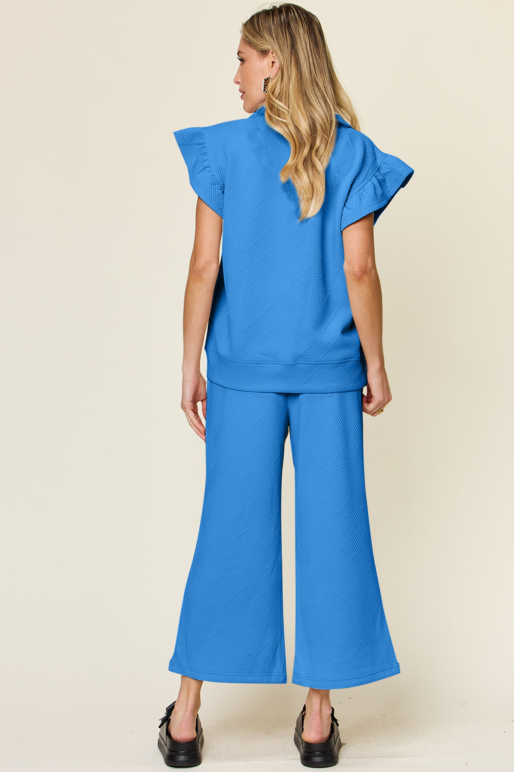 Double Take Texture Ruffle Short Sleeve Top and Drawstring Wide Leg Pants Set Apparel/Tops Double Take Ship from USA TikTok Tops Trendsi USPS Walmart Walmart Apparel Trendsi https://www.cyberehub.com