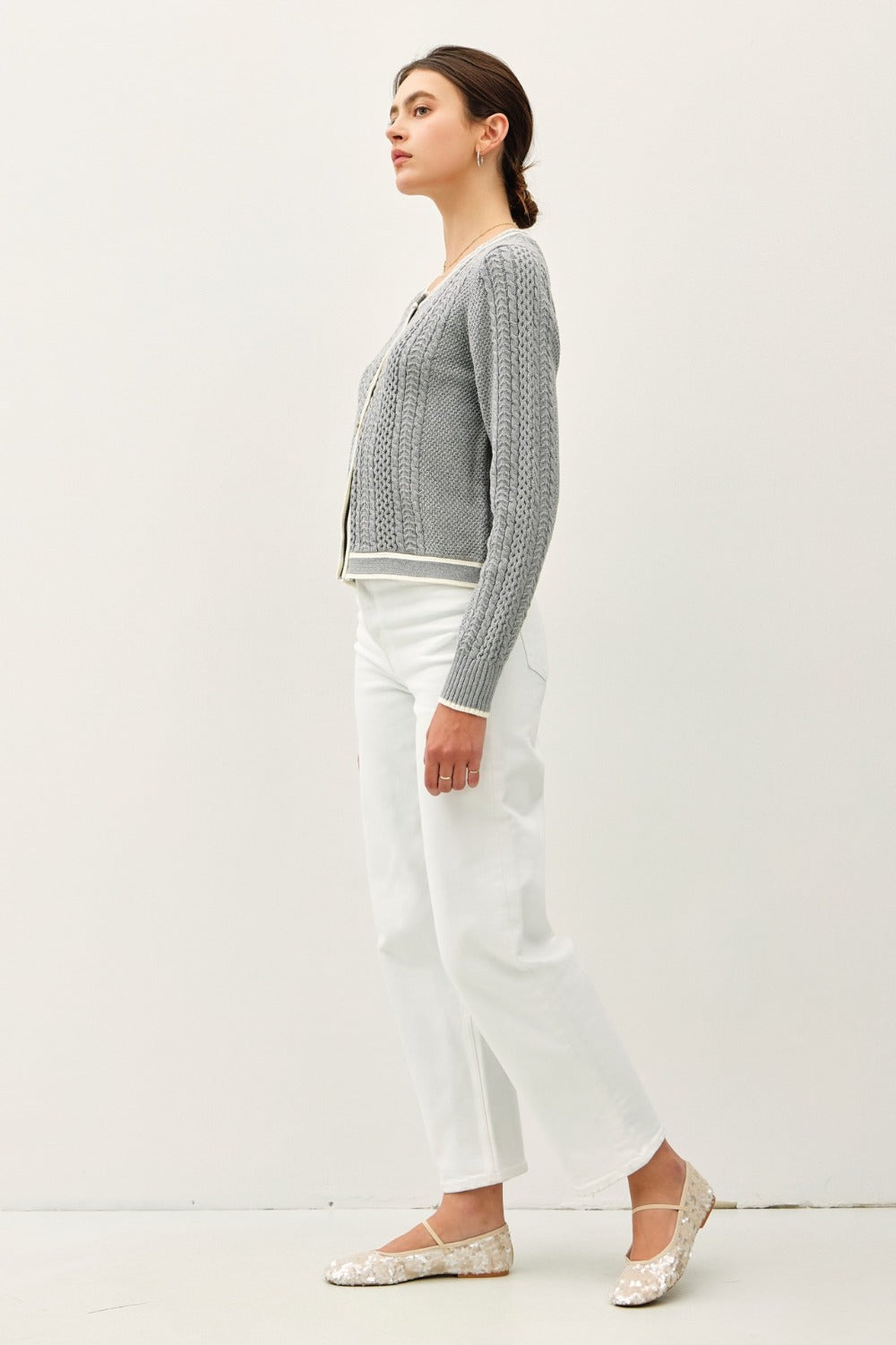 Be Cool Cable Knit Long Sleeve Contrast Edge Cardigan Tops/Jackets/Sweaters BE COOL Clothing Tops Ship from USA TikTok Trendsi USPS Walmart Trendsi https://www.cyberehub.com