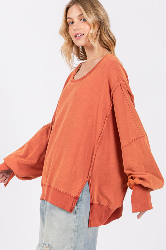 SAGE + FIG Mineral Wash Side Slit Oversized Sweatshirt Tops/Jackets/Sweaters Clothing Tops SAGE+FIG Ship from USA TikTok Trendsi USPS Walmart Trendsi https://www.cyberehub.com