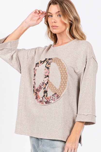 SAGE + FIG Floral Peace Patch Round Neck Top Oatmeal Apparel Apparel SAGE+FIG Ship from USA TikTok Trendsi Trendsi https://www.cyberehub.com