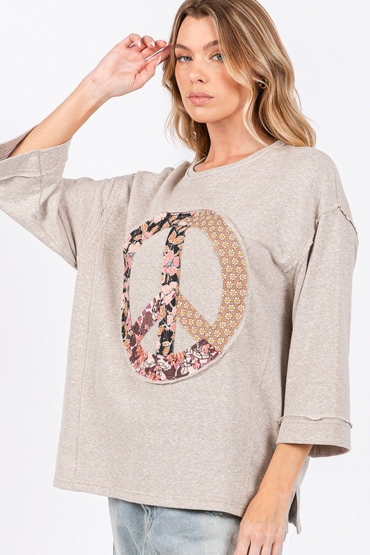 SAGE + FIG Floral Peace Patch Round Neck Top Oatmeal Apparel Apparel SAGE+FIG Ship from USA TikTok Trendsi Trendsi https://www.cyberehub.com