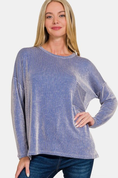 Zenana Ribbed Striped Long Sleeve T-Shirt Bright Blue Tops/Jackets/Sweaters Clothing Tops Ship from USA TikTok Trendsi USPS Walmart Zenana Trendsi https://www.cyberehub.com