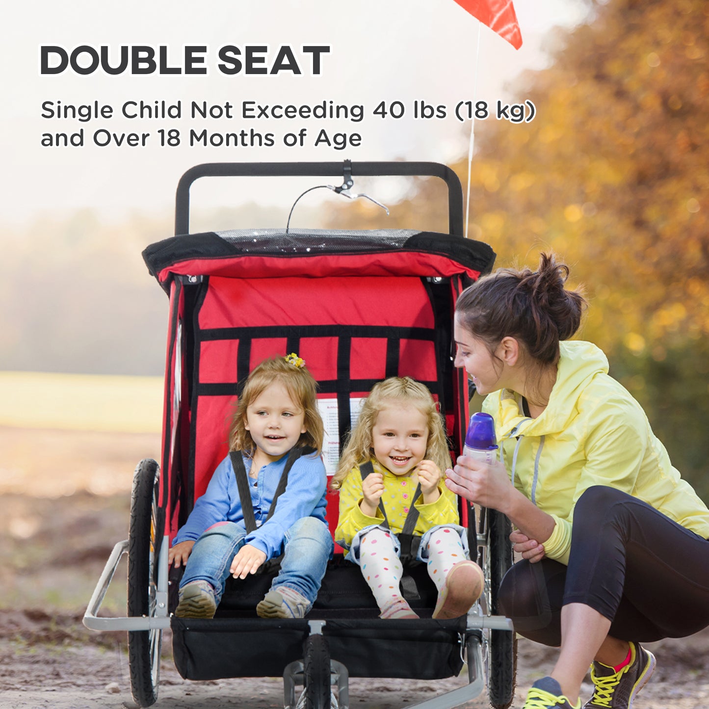 Aosom Elite Three-Wheel Bike Trailer for Kids Bicycle Cart for Two Children with 2 Security Harnesses & Storage, Red Car Giga GNJ Toys Walmart Giga https://www.cyberehub.com