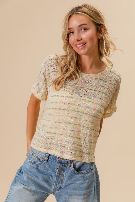 BiBi Striped Popcorn Knit Top Shirt Apparel BiBi Clothing Tops Ship from USA Shirts USA Women Trendsi https://www.cyberehub.com