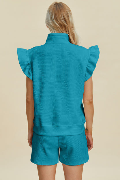 Double Take Full Size Texture Flounce Sleeve Top and Shorts Set Tops/Jackets/Sweaters Clothing Tops Double Take Ship from USA TikTok Trendsi USPS Walmart Trendsi https://www.cyberehub.com