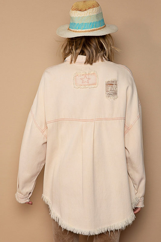POL Button Down Raw Hem Distressed Shacket Shirt Apparel Clothing Tops POL Ship from USA Shirts USA Women Trendsi https://www.cyberehub.com