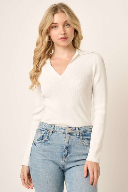 Mittoshop Polo Long Sleeve Ribbed Knit Top Ivory Shirt Apparel Clothing Tops Mittoshop Ship from USA Shirts USA Women Trendsi https://www.cyberehub.com