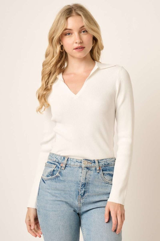 Mittoshop Polo Long Sleeve Ribbed Knit Top Ivory Shirt Apparel Clothing Tops Mittoshop Ship from USA Shirts USA Women Trendsi https://www.cyberehub.com