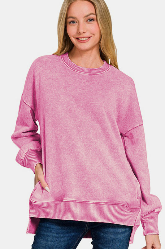 Zenana High-Low Acid Wash Fleece Sweatshirt Dusty Pink Apparel/Tops Ship from USA TikTok Tops Trendsi USPS Walmart Walmart Apparel Zenana Trendsi https://www.cyberehub.com
