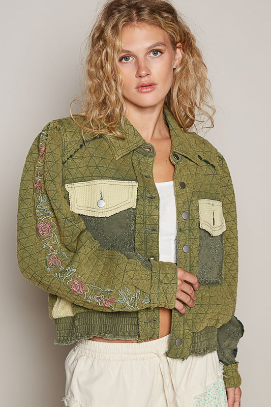 POL Embroidered Sleeve Raw Edge Quilted Jacket Basil Multi Tops/Jackets/Sweaters Clothing Tops POL Ship from USA TikTok Trendsi USPS Walmart Trendsi https://www.cyberehub.com