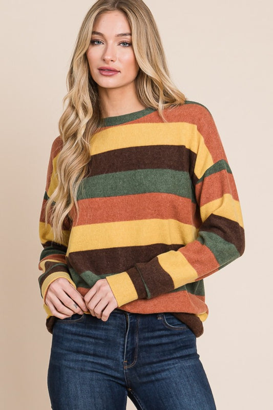 BOMBOM Multi-Color Striped Knit Top Multi Tops/Jackets/Sweaters BOMBOM Clothing Tops Ship from USA TikTok Trendsi USPS Walmart Trendsi https://www.cyberehub.com