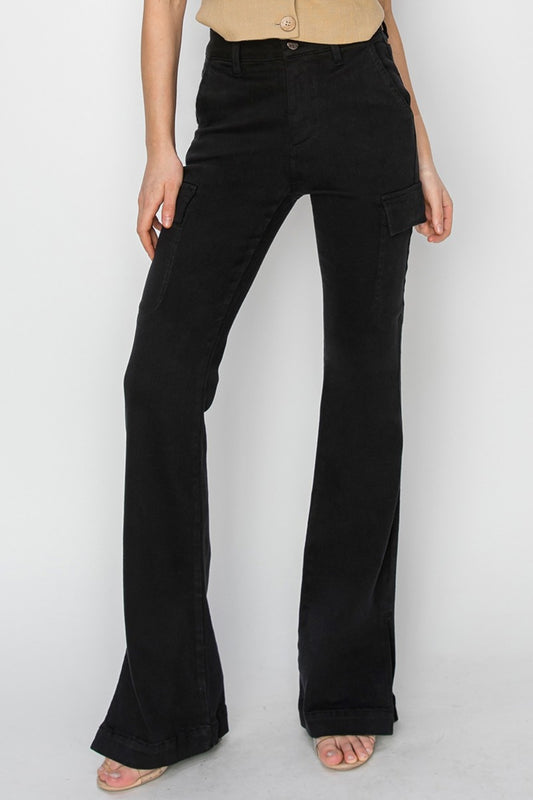 RISEN Full Size High Rise Side Slit Cargo Bootcut Jeans Black Bottoms Bottoms Clothing RISEN Ship from USA Women Trendsi https://www.cyberehub.com