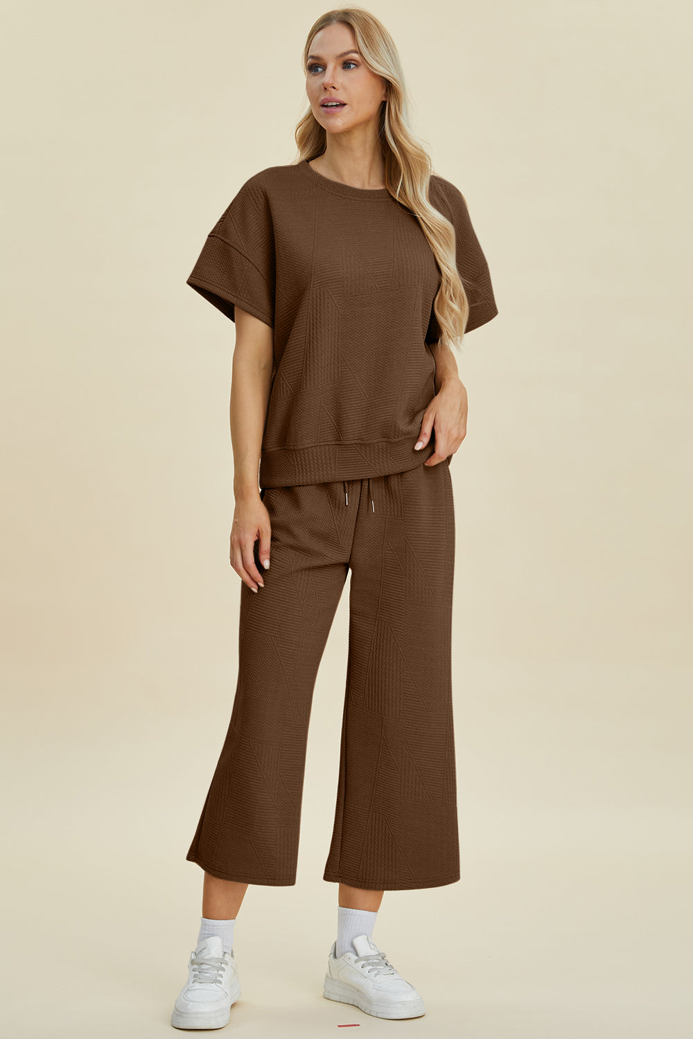 Double Take Full Size Texture Round Neck Top and Pants Set Tops/Jackets/Sweaters Clothing Tops Double Take Ship from USA TikTok Trendsi USPS Walmart Trendsi https://www.cyberehub.com