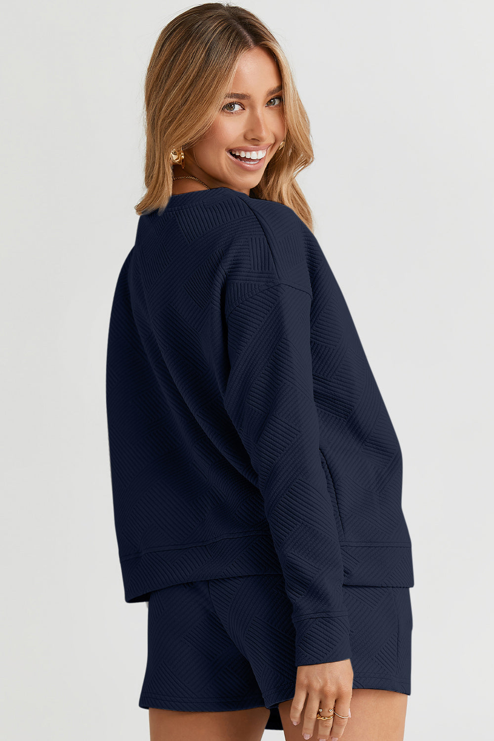Double Take Full Size Texture Long Sleeve Top and Drawstring Shorts Set Apparel/Tops Double Take Ship from USA TikTok Tops Trendsi USPS Walmart Walmart Apparel Trendsi https://www.cyberehub.com