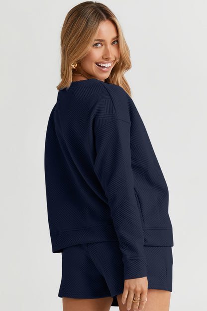 Double Take Full Size Texture Long Sleeve Top and Drawstring Shorts Set Apparel/Tops Double Take Ship from USA TikTok Tops Trendsi USPS Walmart Walmart Apparel Trendsi https://www.cyberehub.com