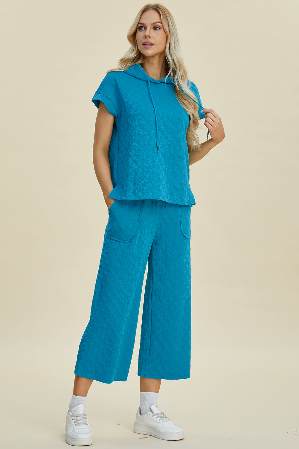 Double Take Full Size Texture Drawstring Short Sleeve Hoodie and Pocketed Pants Set Tops/Jackets/Sweaters Clothing Tops Double Take Ship from USA TikTok Trendsi USPS Walmart Trendsi https://www.cyberehub.com