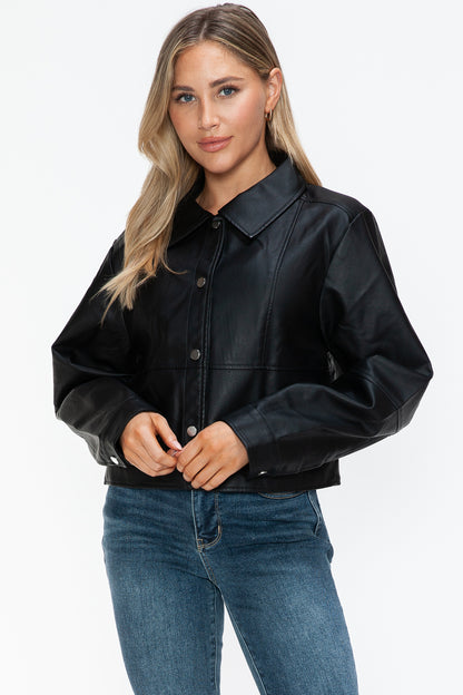 Snobbish Snap Down Long Sleeve PU Leather Jacket Tops/Jackets/Sweaters Clothing Tops Ship from USA Snobbish TikTok Trendsi USPS Walmart Trendsi https://www.cyberehub.com