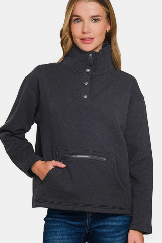 Zenana Turtleneck Half Snap Fleece Sweatshirt Black Apparel Apparel Ship from USA TikTok Trendsi Zenana Trendsi https://www.cyberehub.com