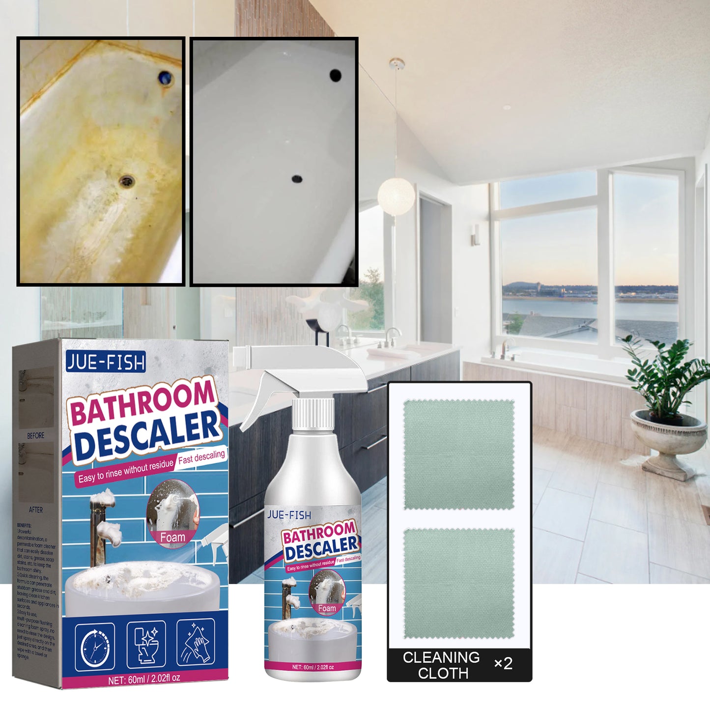 Jue-Fish Bathroom Cleaner, Shower Room Glass Scale Cleaner Stainless Steel Wash Basin Bathtub Decontamination Home & Garden Home Goods Eprolo https://www.cyberehub.com