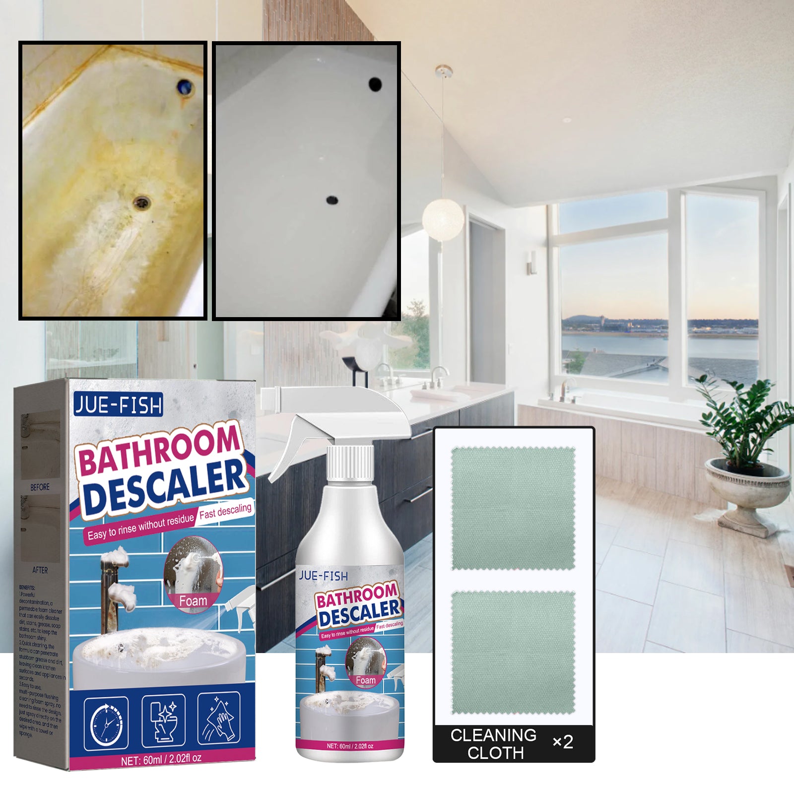Jue-Fish Bathroom Cleaner, Shower Room Glass Scale Cleaner Stainless Steel Wash Basin Bathtub Decontamination Home & Garden Home Goods Eprolo https://www.cyberehub.com
