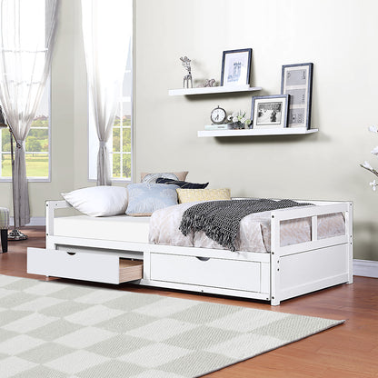 Wooden Daybed with Trundle Bed and Two Storage Drawers , Extendable Bed Daybed,Sofa Bed for Bedroom Living Room,White Furniture Giga GNJ Home Home & Garden Home Goods Walmart Giga https://www.cyberehub.com