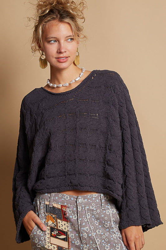 POL Round Neck Cable Knit Cropped Sweater Charcoal Shirt Apparel Clothing Tops POL price-change-job-active Ship from USA Shirts USA Women Trendsi https://www.cyberehub.com