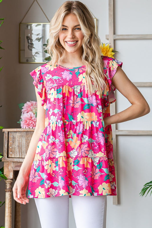 Heimish Full Size Floral Ruffle Sleeve Tiered Blouse Fuchsia Multi Apparel/Tops Heimish Ship from USA TikTok Tops Trendsi USPS Walmart Walmart Apparel Trendsi https://www.cyberehub.com