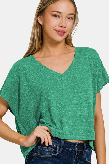 Zenana V-Neck Short Sleeve T-Shirt Apparel/Tops Ship from USA TikTok Tops Trendsi USPS Walmart Walmart Apparel Zenana Trendsi https://www.cyberehub.com
