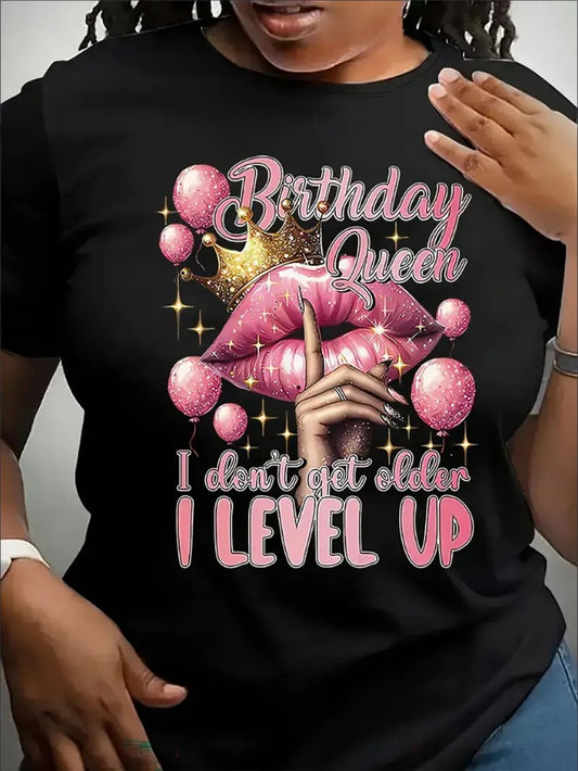 Women's Plus Size Birthday Queen Graphic T-Shirt Apparel/Shirt/Graphic Shirt SNULLO https://www.cyberehub.com