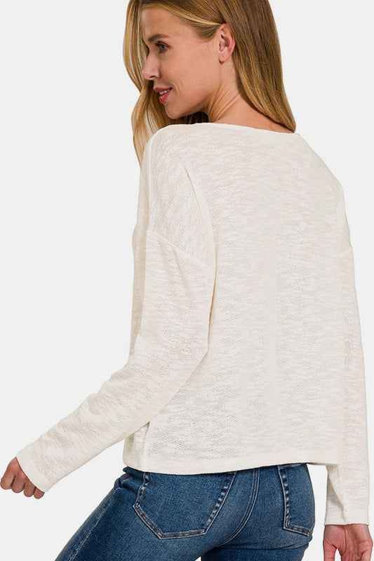 Zenana V-Neck Dropped Shoulder Long Sleeve T-Shirt Apparel/Tops Ship from USA TikTok Tops Trendsi USPS Walmart Walmart Apparel Zenana Trendsi https://www.cyberehub.com