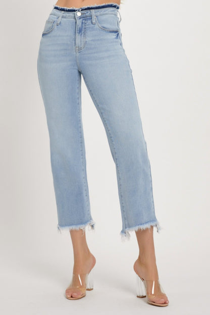 RISEN Full Size High Rise Raw Edge Crop Jeans Bottoms Bottoms Clothing RISEN Ship from USA Women Trendsi https://www.cyberehub.com