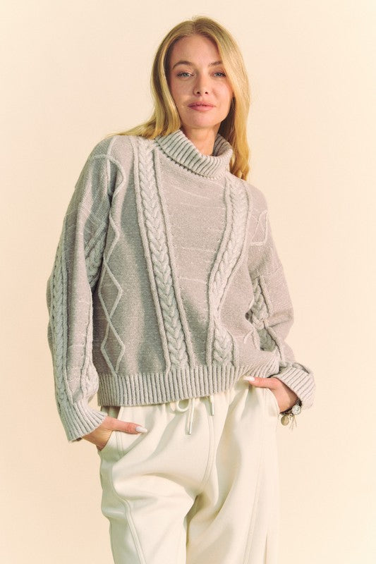 Davi & Dani Cable-Knit Turtleneck Dropped Shoulder Sweater Gray Tops/Jackets/Sweaters Clothing Tops Davi & Dani Ship from USA TikTok Trendsi USPS Walmart Trendsi https://www.cyberehub.com