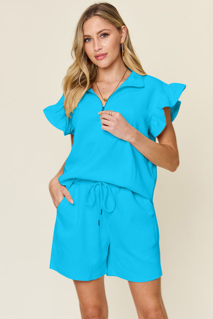 Double Take Full Size Texture Flounce Sleeve Top and Drawstring Shorts Set Aqua Apparel/Tops Double Take Memorial Day Sale Ship from USA TikTok Tops Trendsi USPS Walmart Walmart Apparel Trendsi https://www.cyberehub.com