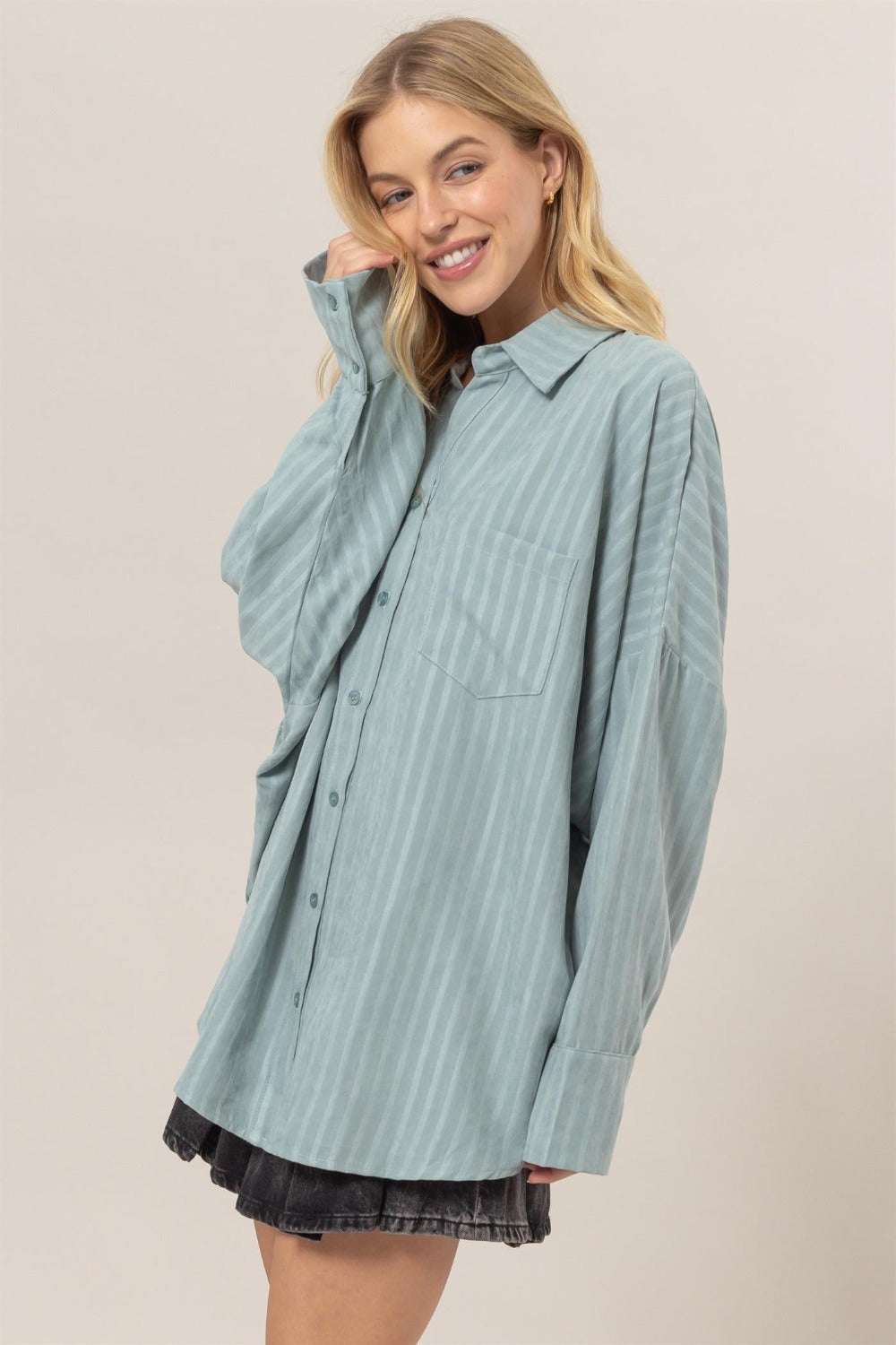 HYFVE Stripe Button Down Long Sleeve Oversized Shirt Tops/Jackets/Sweaters Clothing Tops HYFVE Ship from USA TikTok Trendsi USPS Walmart Trendsi https://www.cyberehub.com