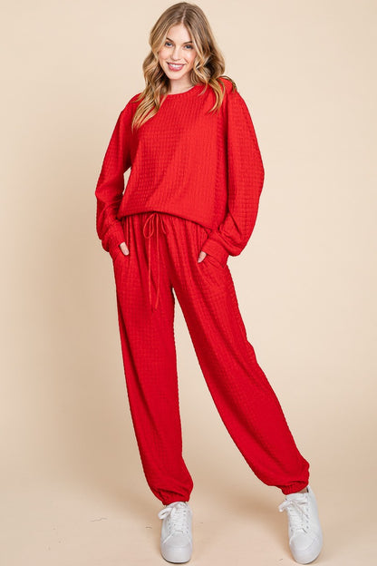 Super Lady Full Size Crinkle Check Round Neck Top and Pants Lounge Set Apparel/Tops Ship from USA Super Lady TikTok Tops Trendsi USPS Walmart Walmart Apparel Trendsi https://www.cyberehub.com