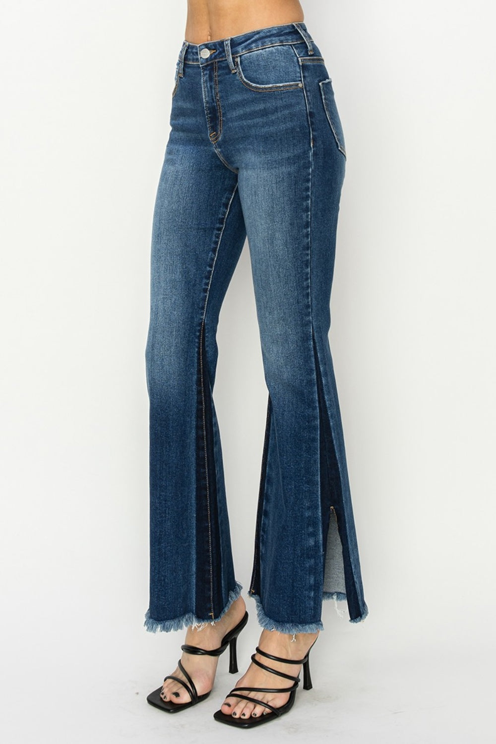 RISEN Full Size High Rise Side Shadow Seam Detail Slit Flare Jeans Bottoms Bottoms Clothing RISEN Ship from USA Women Trendsi https://www.cyberehub.com
