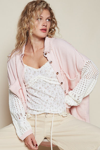 POL Openwork Lantern Sleeve Button Down Gauze Shirt Apparel Apparel POL Ship from USA TikTok Trendsi Trendsi https://www.cyberehub.com