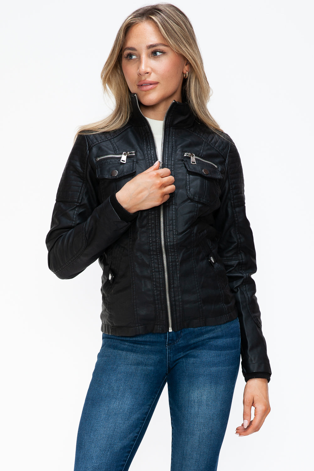 YMI Removable Faux Layered Multi-Pocket Jacket with Fuzzy Hood Apparel Featured Ship from USA Tiktok Trendsi USA USPS Walmart YMI outerwear Trendsi https://www.cyberehub.com