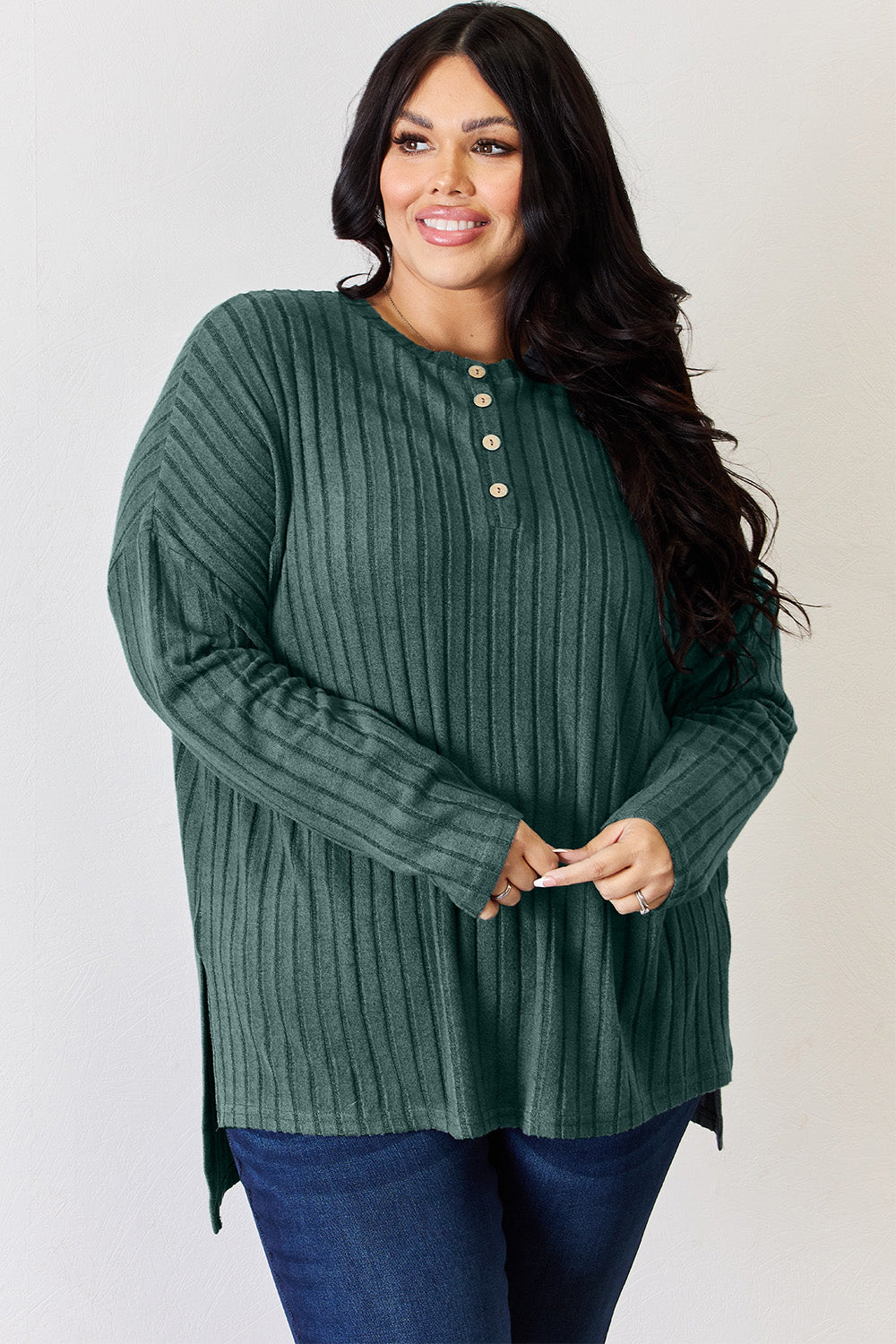 Basic Bae Full Size Ribbed Half Button Long Sleeve High-Low T-Shirt Apparel/Tops Basic Bae Ship from USA TikTok Tops Trendsi USPS Walmart Walmart Apparel Trendsi https://www.cyberehub.com